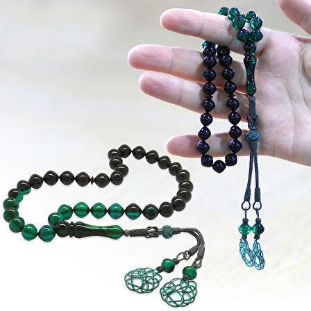 1000 Ayar Gümüş Özel Kazaz Püsküllü İstanbul Kesim Süzme Turkuaz Siyah Ateş Kehribar Tesbih