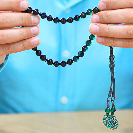 1000 Ayar Gümüş Özel Kazaz Püsküllü İstanbul Kesim Süzme Turkuaz Siyah Ateş Kehribar Tesbih