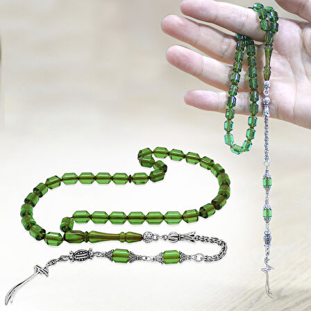 Kararmaz Metal Arnavut Püsküllü Uçlu Kapsül Kesim Su Yeşili Ateş Kehribar Tesbih