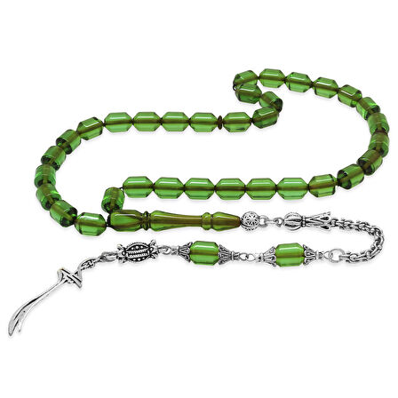 Kararmaz Metal Arnavut Püsküllü Uçlu Kapsül Kesim Su Yeşili Ateş Kehribar Tesbih