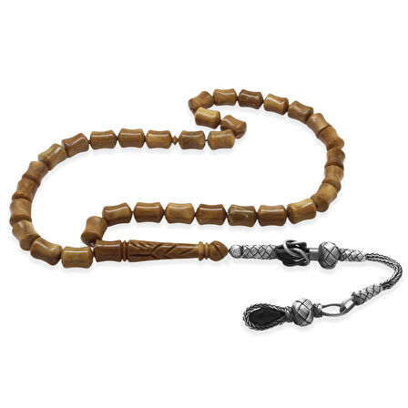 1000 Ayar Gümüş Kazaz Püsküllü İmame İşçilikli Koyu Kahverengi Kuka Tesbih