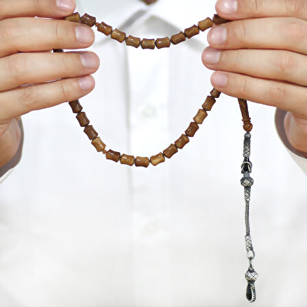 1000 Ayar Gümüş Kazaz Püsküllü İmame İşçilikli Koyu Kahverengi Kuka Tesbih