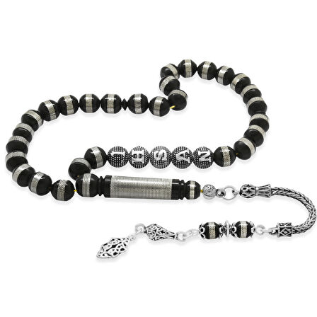 925 Ayar Gümüş Püsküllü Metal Sarmal Silindir Kesim Kişiye Özel İsim Yazılı Kuka Tesbih