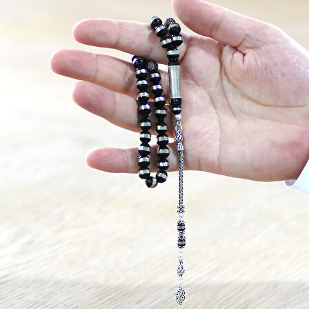 925 Ayar Gümüş Püsküllü Metal Sarmal Silindir Kesim Kişiye Özel İsim Yazılı Kuka Tesbih