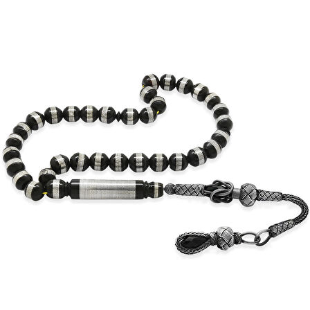 1000 Ayar Gümüş Kazaz Püsküllü Metal Sarmal Silindir Kesim Kuka Tesbih