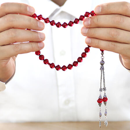 925 Ayar Gümüş Püsküllü İstanbul Kesim Bayrak Kırmızı Ateş Kehribar Tesbih