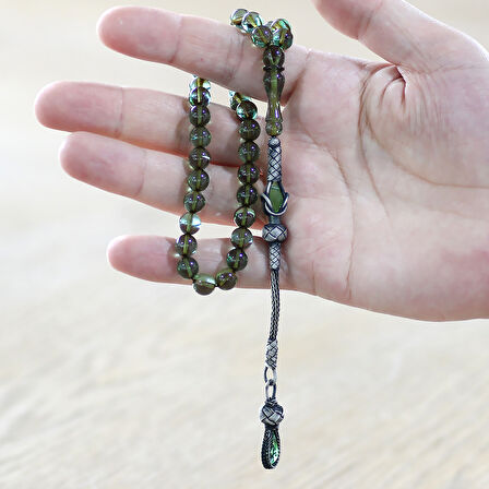 1000 Ayar Gümüş Kazaz Püsküllü Küre Kesim Su Yeşili Ateş Kehribar Tesbih