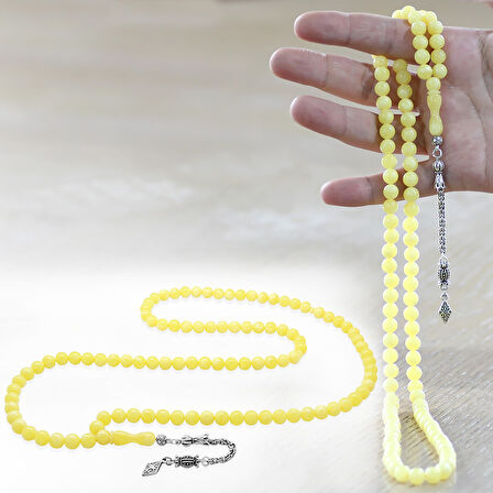 Kararmaz Metal Arnavut Zincir Püsküllü Küre Kesim 99 Taneli Beyrut Kehribar Namaz Tesbihi