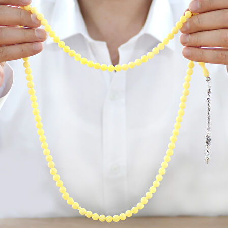 Kararmaz Metal Arnavut Zincir Püsküllü Küre Kesim 99 Taneli Beyrut Kehribar Namaz Tesbihi