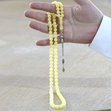 Kararmaz Metal Arnavut Zincir Püsküllü Küre Kesim 99 Taneli Beyrut Kehribar Namaz Tesbihi