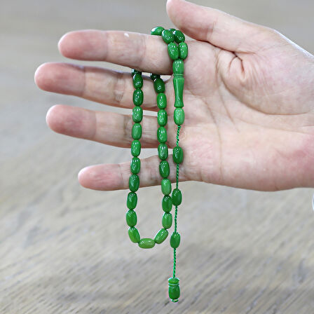 Sistemli Özel Kesim Zümrüt Yeşili Sıkma Kehribar Tesbih