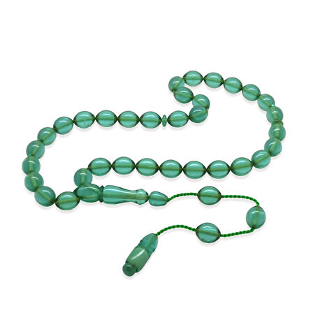 Sistemli Arpa Kesim Şeffaf Turkuaz Ateş Kehribar Tesbih