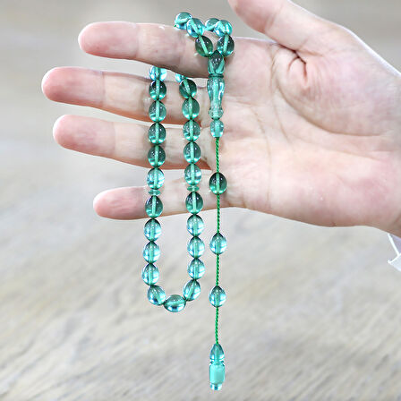 Sistemli Arpa Kesim Şeffaf Turkuaz Ateş Kehribar Tesbih