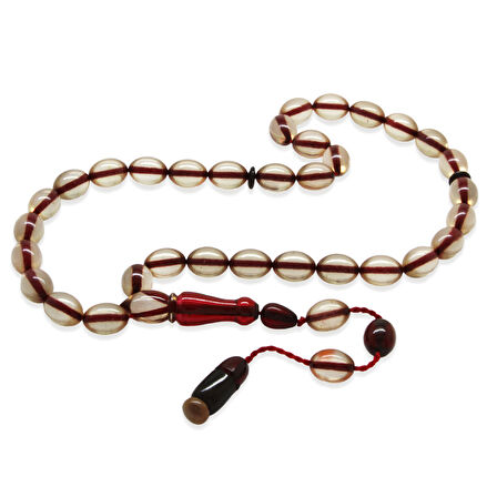 Sistemli Arpa Kesim Kırmızı İmame Kombinli Şeffaf Ateş Kehribar Tesbih