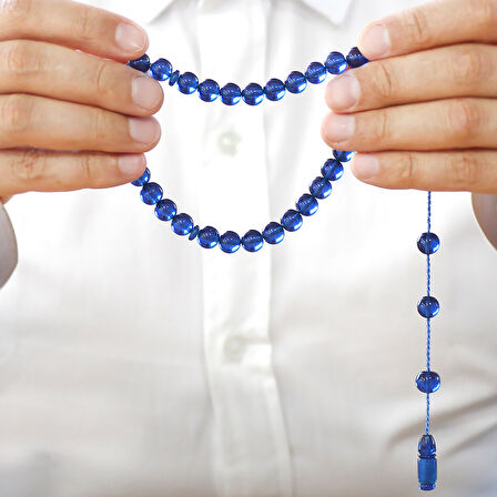 Sistemli Küre Kesim Lacivert Sıkma Kehribar Tesbih