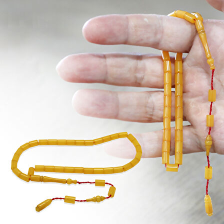 Sistemli Kesme Kesim Sarı Bilek Boy Ateş Kehribar Tesbih