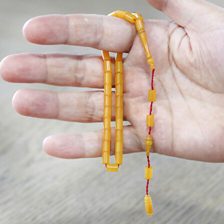 Sistemli Kesme Kesim Sarı Bilek Boy Ateş Kehribar Tesbih