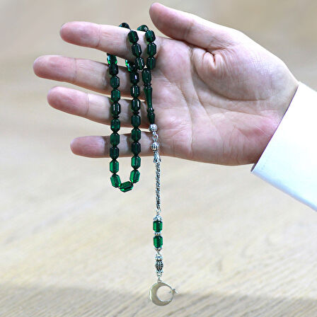 Kararmaz Metal Arnavut Zincir Püsküllü Uçlu Kapsül Kesim Kişiye Özel İsim Yazılı Ayyıldız Plakalı Yeşil Ateş Kehribar Tesbih