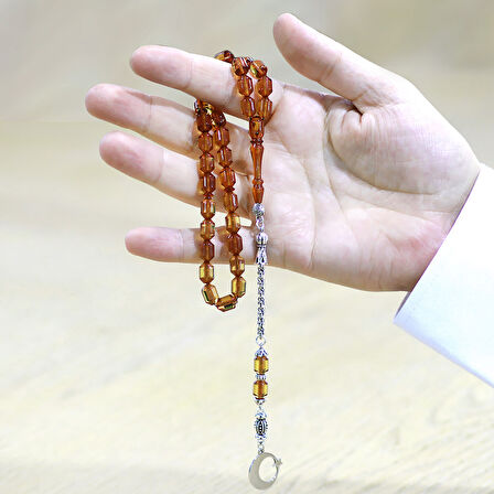 Kararmaz Metal Arnavut Zincir Püsküllü Uçlu Kapsül Kesim Kişiye Özel İsim Yazılı Ayyıldız Plakalı Şeffaf Sarı Ateş Kehribar Tesbih