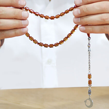 Kararmaz Metal Arnavut Zincir Püsküllü Uçlu Kapsül Kesim Kişiye Özel İsim Yazılı Ayyıldız Plakalı Şeffaf Sarı Ateş Kehribar Tesbih