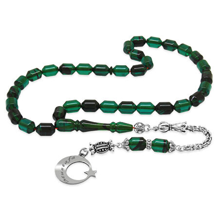 Kararmaz Metal Arnavut Zincir Püsküllü Uçlu Kapsül Kesim Kişiye Özel İsim Yazılı Ayyıldız Plakalı Turkuaz Siyah Ateş Kehribar Tesbih