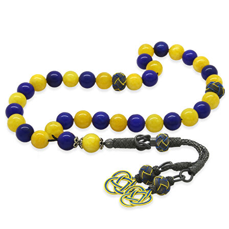 1000 Ayar Gümüş Kazaz Püsküllü Küre Kesim Sarı Lacivert Jade Doğaltaş Taraftar Tesbih