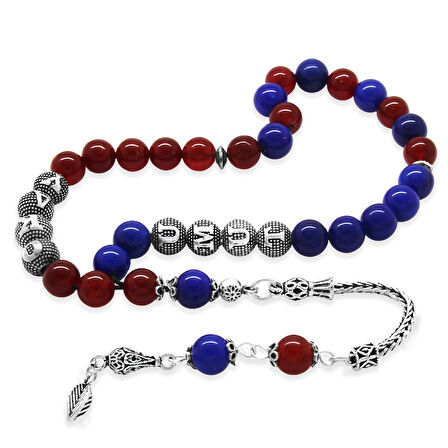 925 Ayar Gümüş Püsküllü Küre Kesim Kişiye Özel İsim Yazılı Bordo Mavi Jade Doğaltaş Taraftar Tesbih