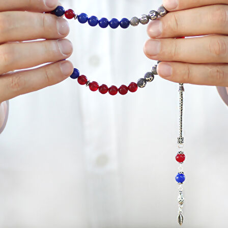 925 Ayar Gümüş Püsküllü Küre Kesim Kişiye Özel İsim Yazılı Bordo Mavi Jade Doğaltaş Taraftar Tesbih