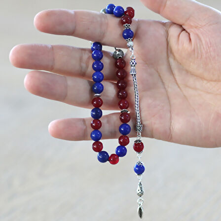 925 Ayar Gümüş Püsküllü Küre Kesim Kişiye Özel İsim Yazılı Bordo Mavi Jade Doğaltaş Taraftar Tesbih