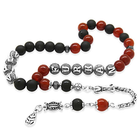 Kararmaz Metal Arnavut Zincir Püsküllü Küre Kesim Kişiye Özel İsim Yazılı Kırmızı Siyah Ayyıldız Oniks Akik Doğaltaş Taraftar Tesbih