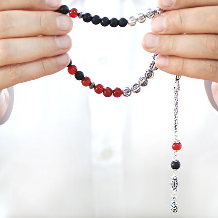 Kararmaz Metal Arnavut Zincir Püsküllü Küre Kesim Kişiye Özel İsim Yazılı Kırmızı Siyah Ayyıldız Oniks Akik Doğaltaş Taraftar Tesbih