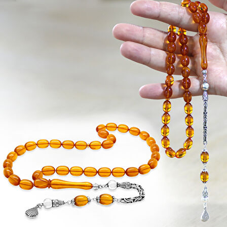 925 Ayar Gümüş Kral Zincir Püsküllü Sülün İmame Beyzi Kesim Turuncu Katalin Tesbih