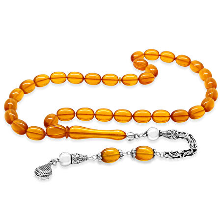 925 Ayar Gümüş Kral Zincir Püsküllü Sülün İmame Beyzi Kesim Turuncu Katalin Tesbih