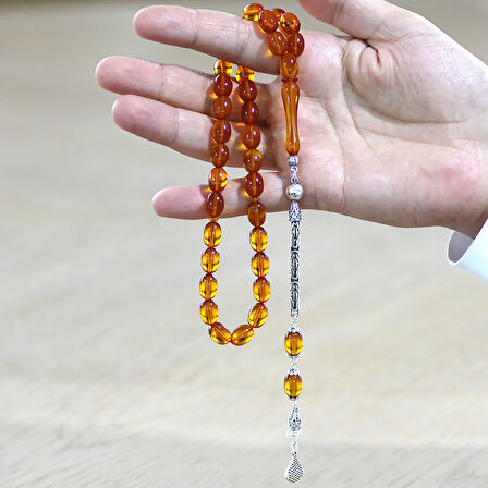 925 Ayar Gümüş Kral Zincir Püsküllü Sülün İmame Beyzi Kesim Turuncu Katalin Tesbih