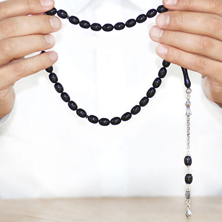 Kararmaz Metal Arnavut Zincir Püsküllü Sülün İmame Beyzi Kesim Siyah Katalin Tesbih