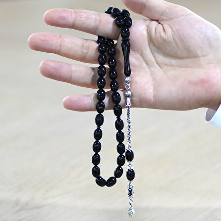 Kararmaz Metal Arnavut Zincir Püsküllü Sülün İmame Beyzi Kesim Siyah Katalin Tesbih