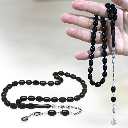 Kararmaz Metal Arnavut Zincir Püsküllü Sülün İmame Beyzi Kesim Siyah - Sarı Hareli Katalin Tesbih