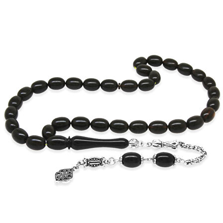 Kararmaz Metal Arnavut Zincir Püsküllü Sülün İmame Beyzi Kesim Siyah - Sarı Hareli Katalin Tesbih