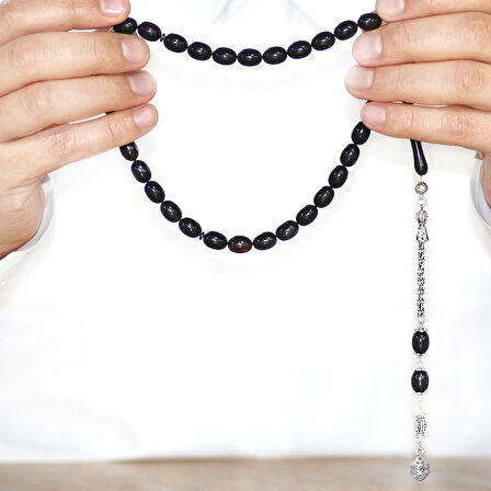 Kararmaz Metal Arnavut Zincir Püsküllü Sülün İmame Beyzi Kesim Siyah - Sarı Hareli Katalin Tesbih