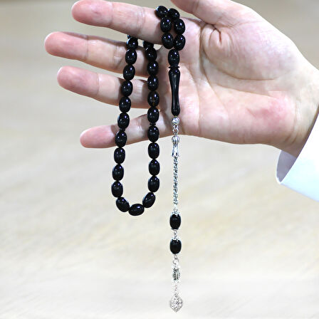 Kararmaz Metal Arnavut Zincir Püsküllü Sülün İmame Beyzi Kesim Siyah - Sarı Hareli Katalin Tesbih