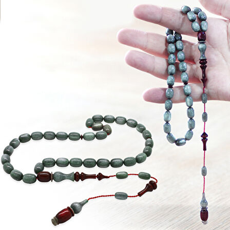 Sistemli Her Bir Tanesi ve İmamesi Usta işçilikli Kapsül Kesim Sedefli Gri Kırmızı Katalin Tesbih