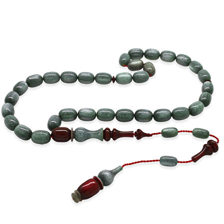 Sistemli Her Bir Tanesi ve İmamesi Usta işçilikli Kapsül Kesim Sedefli Gri Kırmızı Katalin Tesbih