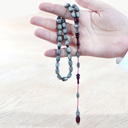 Sistemli Her Bir Tanesi ve İmamesi Usta işçilikli Kapsül Kesim Sedefli Gri Kırmızı Katalin Tesbih