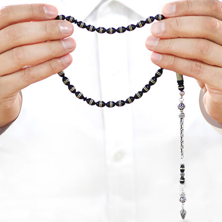 925 Ayar Gümüş Kral Zincir Püsküllü Çift Sıra Sarmal Metal İşlemeli Arpa Kesim Kuka Tesbih