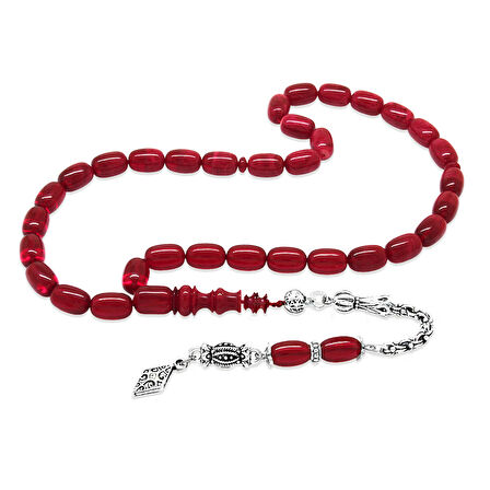 Kararmaz Metal Arnavut Zincir Püsküllü Her Bir Tanesi İmamesi Usta İşçilikli Özel Kesim Hareli Kırmızı Ateş Kehribar Tesbih