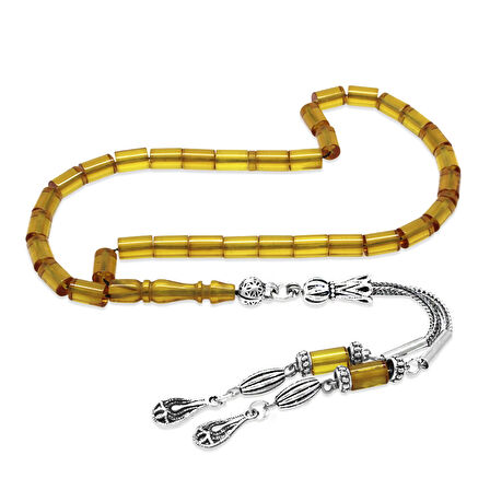 Kararmaz Metal 2 li Kamçı Püsküllü Kesme Kesim Bilek Boy Soft Sarı Ateş Kehribar Tesbih