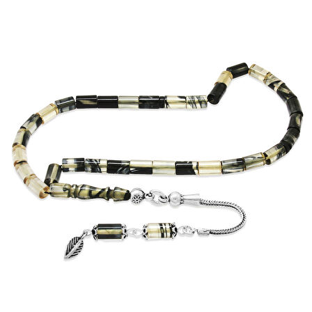 925 Ayar Gümüş Püsküllü Kesme Kesim Bilek Boy Siyah Beyaz Ateş Kehribar Tesbih