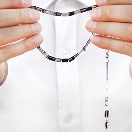 925 Ayar Gümüş Püsküllü Kesme Kesim Bilek Boy Siyah Beyaz Ateş Kehribar Tesbih