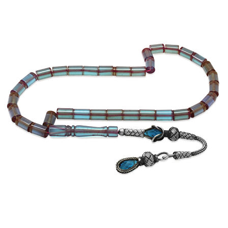 1000 Ayar Gümüş Kazaz Püsküllü Kesme Kesim Turkuaz Ateş Kehribar Tesbih