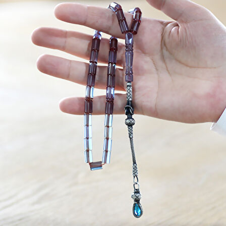 1000 Ayar Gümüş Kazaz Püsküllü Kesme Kesim Turkuaz Ateş Kehribar Tesbih